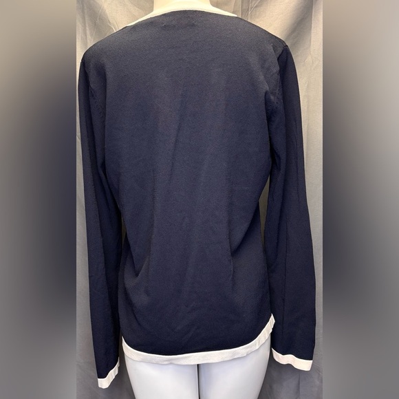 EP Pro Vintage Blue and Cream Cardigan Sweater Size Medium made in Hong Kong - Picture 2 of 6